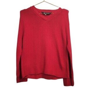 The J. Peterman Company | V neck long sleeve Ribbed Sweater Red